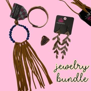 5-Piece Jewelry Bundle • 2 Pair Dangle Earrings, Ring, Long Necklace, Bangle